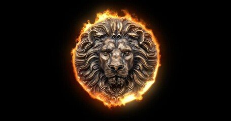lion head consumed with fire 4k footage