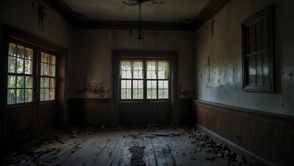 The eerie atmosphere inside a big house rumored to be haunted by generations of restless spirits ai_generated