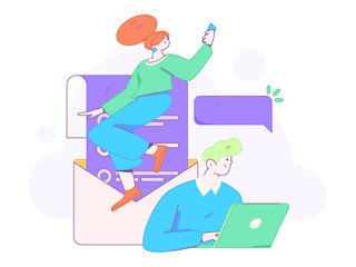Communicate with consultants flat vector character concept operation hand drawn illustration
