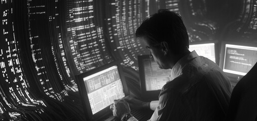 cyber security expert working on computer 