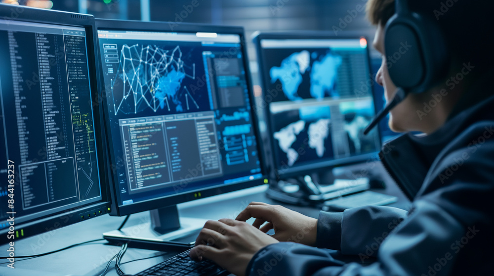 Aufkleber cyber security expert working on computer