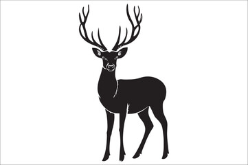 Christmas deer silhouette black vector art illustration. Raindeer silhouette vector.
