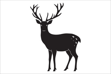 Christmas deer silhouette black vector art illustration. Raindeer silhouette vector.