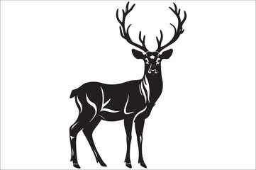 Christmas deer silhouette black vector art illustration. Raindeer silhouette vector.