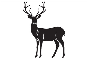 Christmas deer silhouette black vector art illustration. Raindeer silhouette vector.
