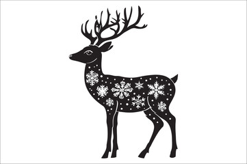 Christmas deer silhouette black vector art illustration. Raindeer silhouette vector.