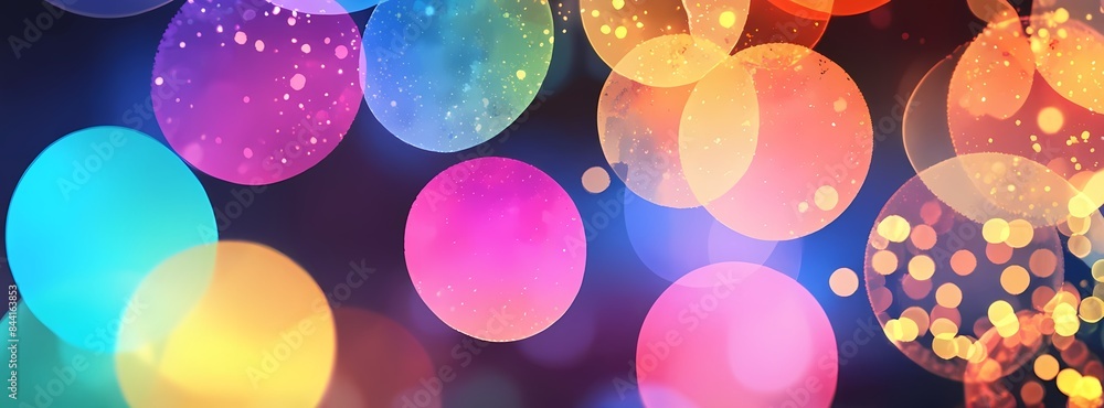 Aufkleber abstract image of colorful bokeh lights on a dark background. soft and glowing balls in blue and pin
