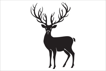 Christmas deer silhouette black vector art illustration. Raindeer silhouette vector.