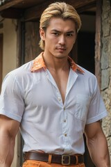 Obraz premium Handsome Blond Man in White Shirt.