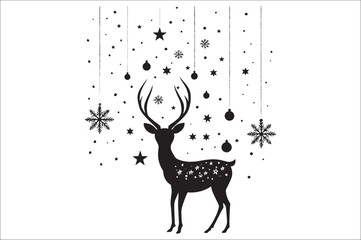 Christmas deer silhouette black vector art illustration. Raindeer silhouette vector.