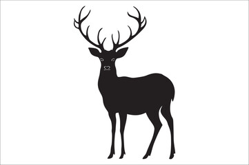 Christmas deer silhouette black vector art illustration. Raindeer silhouette vector.