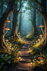 Naklejka premium Enchanting Moonlight Forest Path.