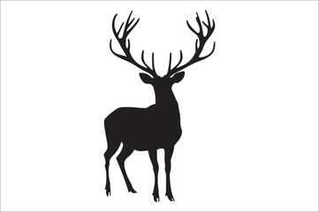 Christmas deer silhouette black vector art illustration. Raindeer silhouette vector.