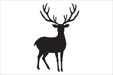 Christmas deer silhouette black vector art illustration. Raindeer silhouette vector.