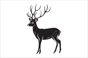 Christmas deer silhouette black vector art illustration. Raindeer silhouette vector.