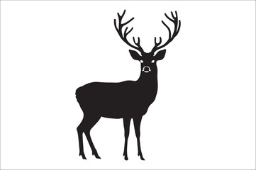 Christmas deer silhouette black vector art illustration. Raindeer silhouette vector.