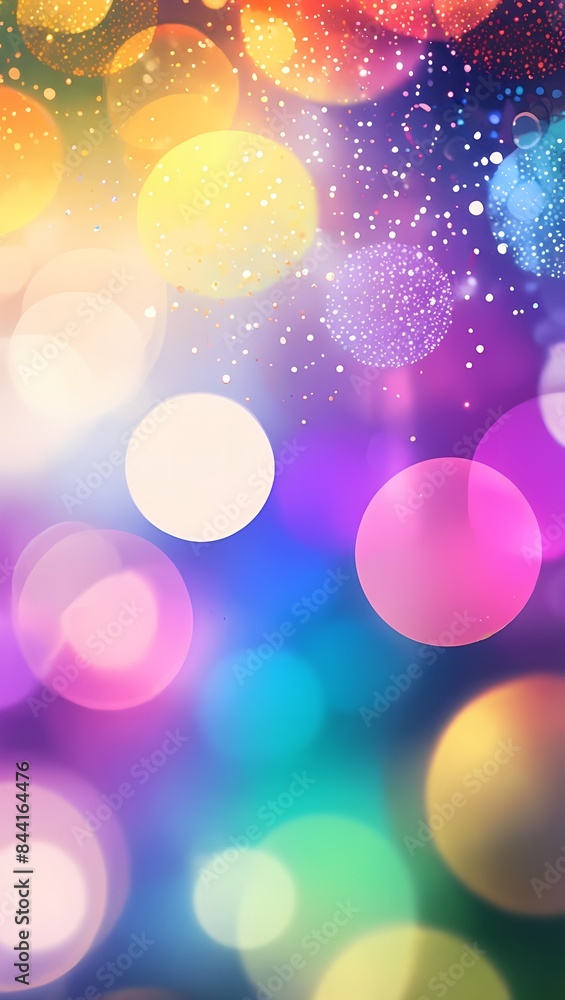 Poster abstract image of colorful bokeh lights on a dark background. soft and glowing balls in blue and pin