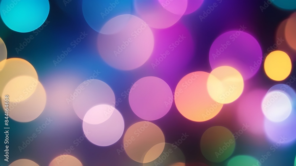 Poster abstract image of colorful bokeh lights on a dark background. soft and glowing balls in blue and pin