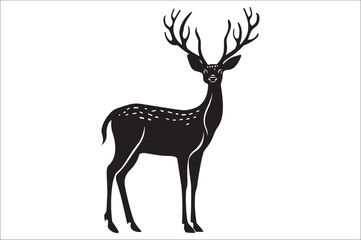 Christmas deer silhouette black vector art illustration. Raindeer silhouette vector.