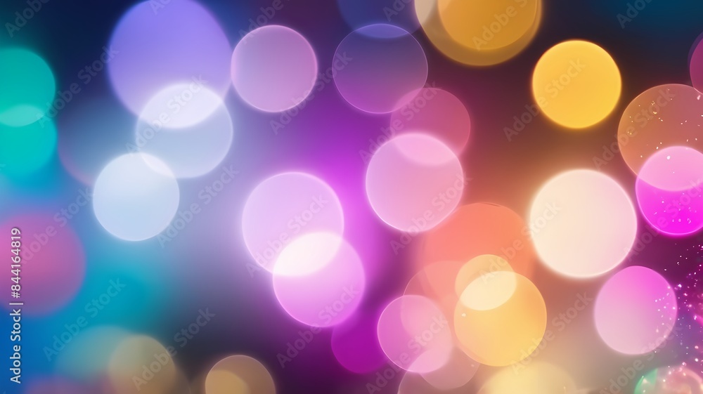 Poster abstract image of colorful bokeh lights on a dark background. soft and glowing balls in blue and pin