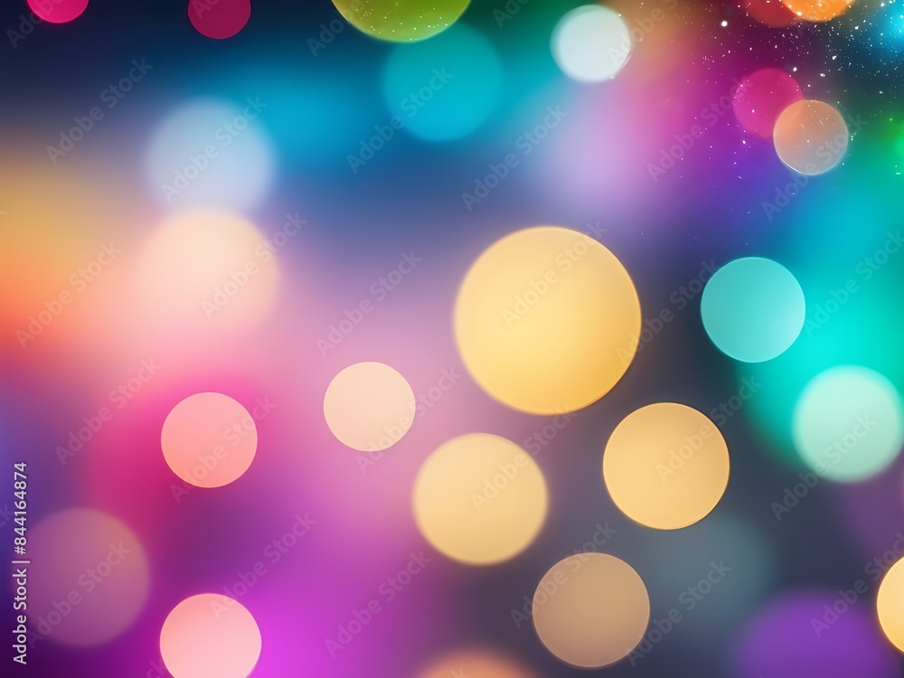 Poster abstract image of colorful bokeh lights on a dark background. soft and glowing balls in blue and pin