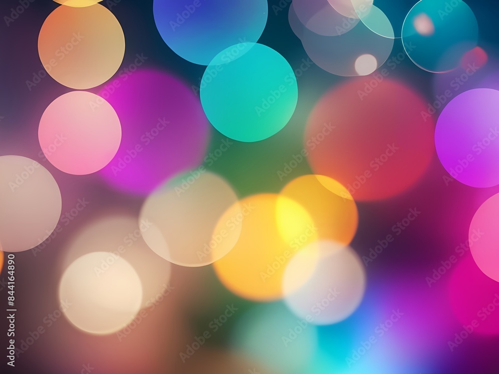 Poster abstract image of colorful bokeh lights on a dark background. soft and glowing balls in blue and pin