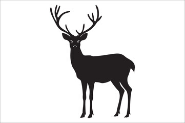Christmas deer silhouette black vector art illustration. Raindeer silhouette vector.
