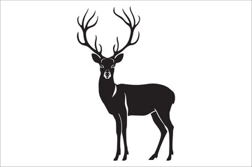 Christmas deer silhouette black vector art illustration. Raindeer silhouette vector.