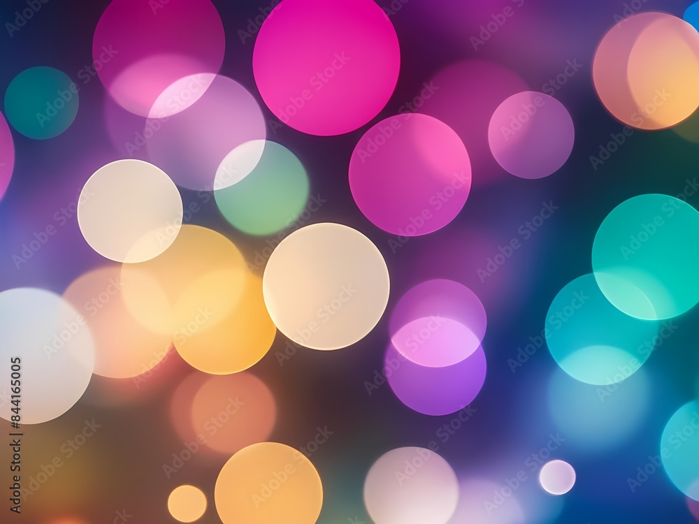 Poster abstract image of colorful bokeh lights on a dark background. soft and glowing balls in blue and pin