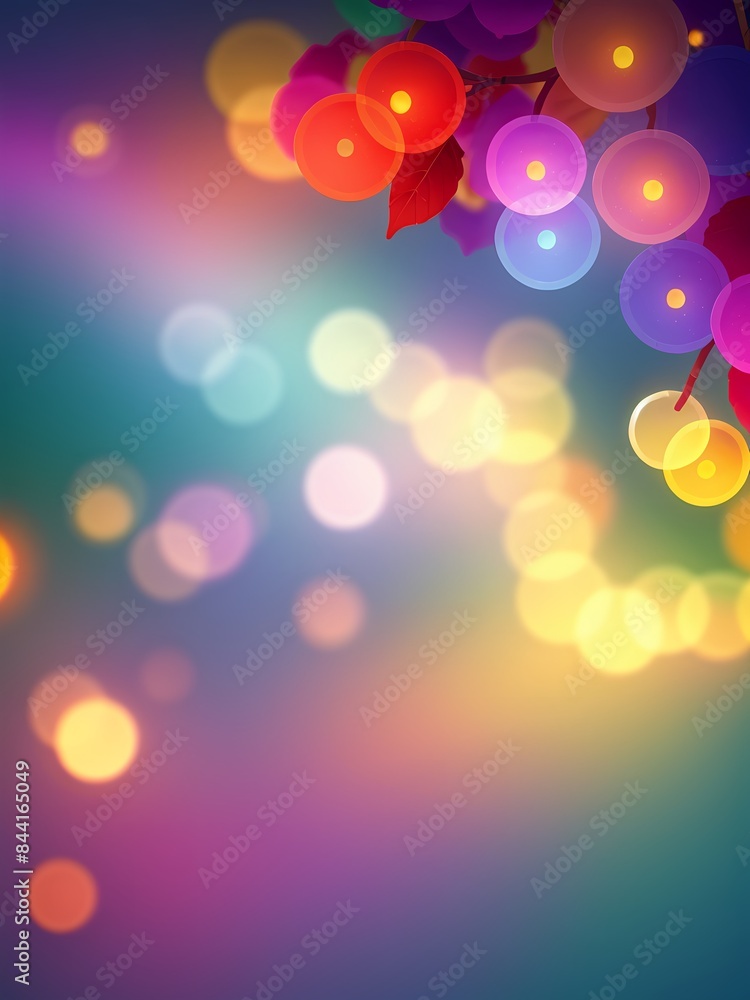 Poster abstract image of colorful bokeh lights on a dark background. soft and glowing balls in blue and pin