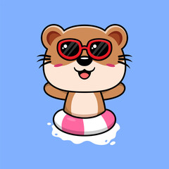 Vector cute otter in sunglasses floating with swimming. flat cartoon style
