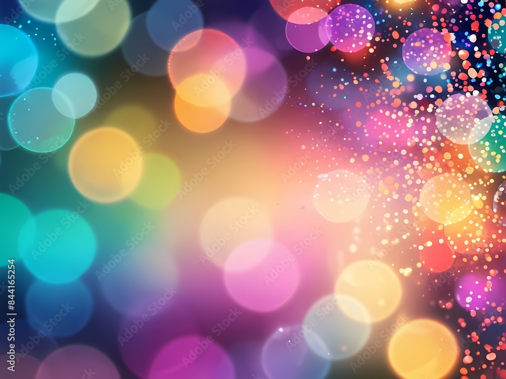 Poster abstract image of colorful bokeh lights on a dark background. soft and glowing balls in blue and pin