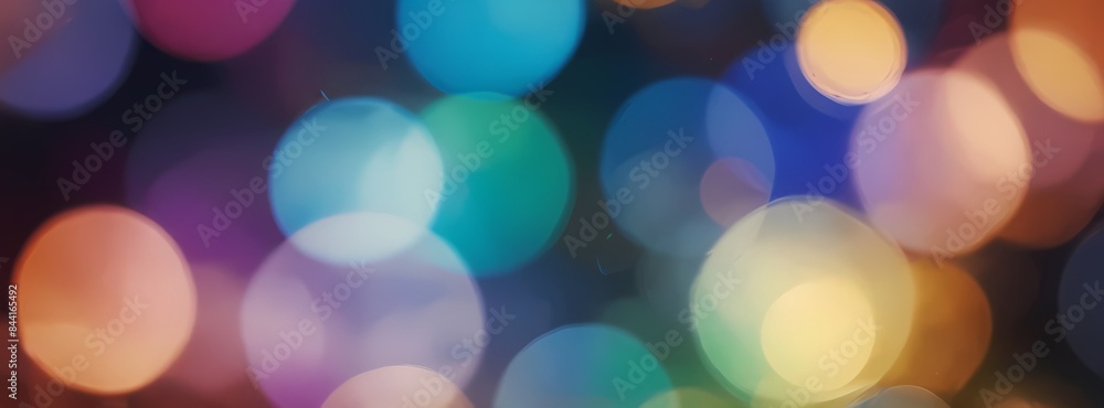 Poster abstract image of colorful bokeh lights on a dark background. soft and glowing balls in blue and pin