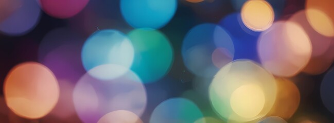 abstract image of colorful bokeh lights on a dark background. soft and glowing balls in blue and pink , rainbow