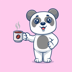 Cute panda drinking coffee cartoon icon illustration. Animal drink icon concept isolated flat cartoon style