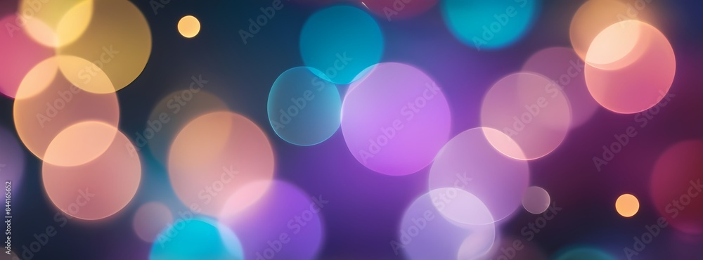 Poster abstract image of colorful bokeh lights on a dark background. soft and glowing balls in blue and pin