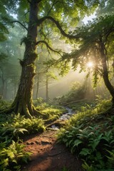 Fototapeta premium Sunbeams Through the Forest.