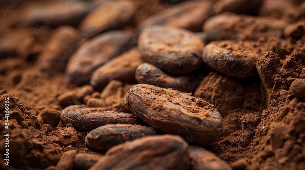 Poster high resolution macro shot of cocoa beans and powder