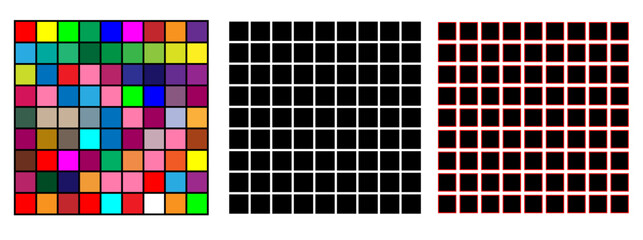 Square divided in 81 parts 9x9 grid stroke with fill illustration.