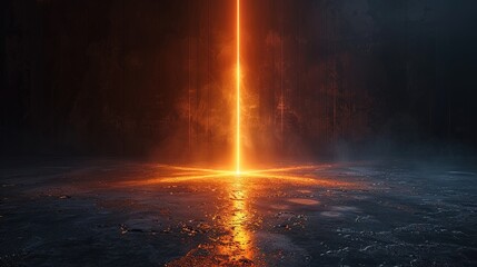 Obraz premium Empty futuristic dramatic sci-fi scene. Reflection of neon lights on wet asphalt. Dark background. Generative AI