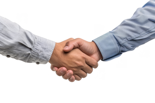 Isolated on white background, a businessman shaking hands, representing partnership, collaboration, and successful business agreements