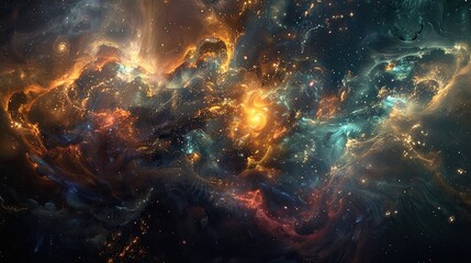 Fototapeta premium An abstract representation of the universe with galaxies, stars, and cosmic energy, evoking a sense of wonder and infinity.
