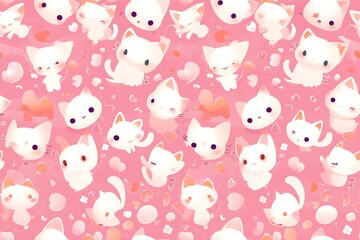 Cute kittens seamless pattern pink background