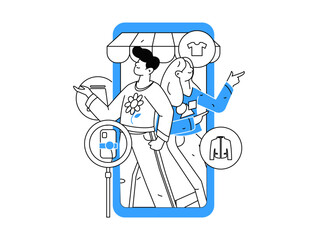 Internet celebrity live broadcast with goods vector internet hand drawn illustration
