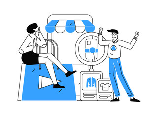 Internet celebrity live broadcast with goods vector internet hand drawn illustration
