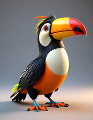 Naklejka premium A 3D animated Cute Cartoon Toucan Character 3D Rendered on Gray background.