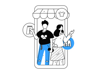 Internet celebrity live broadcast with goods vector internet hand drawn illustration
