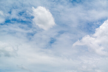 Obraz premium Abstract cloudy sky background. Blue color pastel clouds. Watercolor texture background. Soft clouds in the sky.