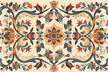 Arabic Lantern Inspired Motif. Earthy Tones on Cream Background. Traditional Design Concept.