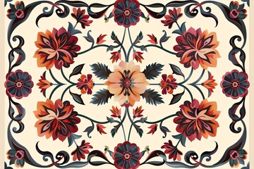 Fototapeta premium Bougainvillea flower motif featuring warm earthy hues on a cream background. Botanical design inspiration.